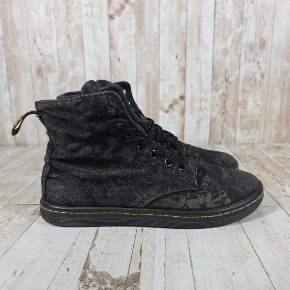 Dr. Martens Hackney Black Damask Skull Canvas High Top Boots Womens 8